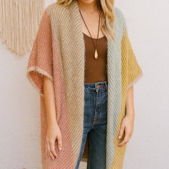 House of Harlow 1960 Fuzzy Knit Rainbow Open Cardigan NWOT OS - Picture 1 of 8